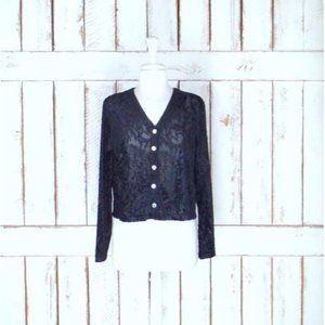 Vintage Jacqueline Ferrar black burnout velvet floral long sleeve button down
